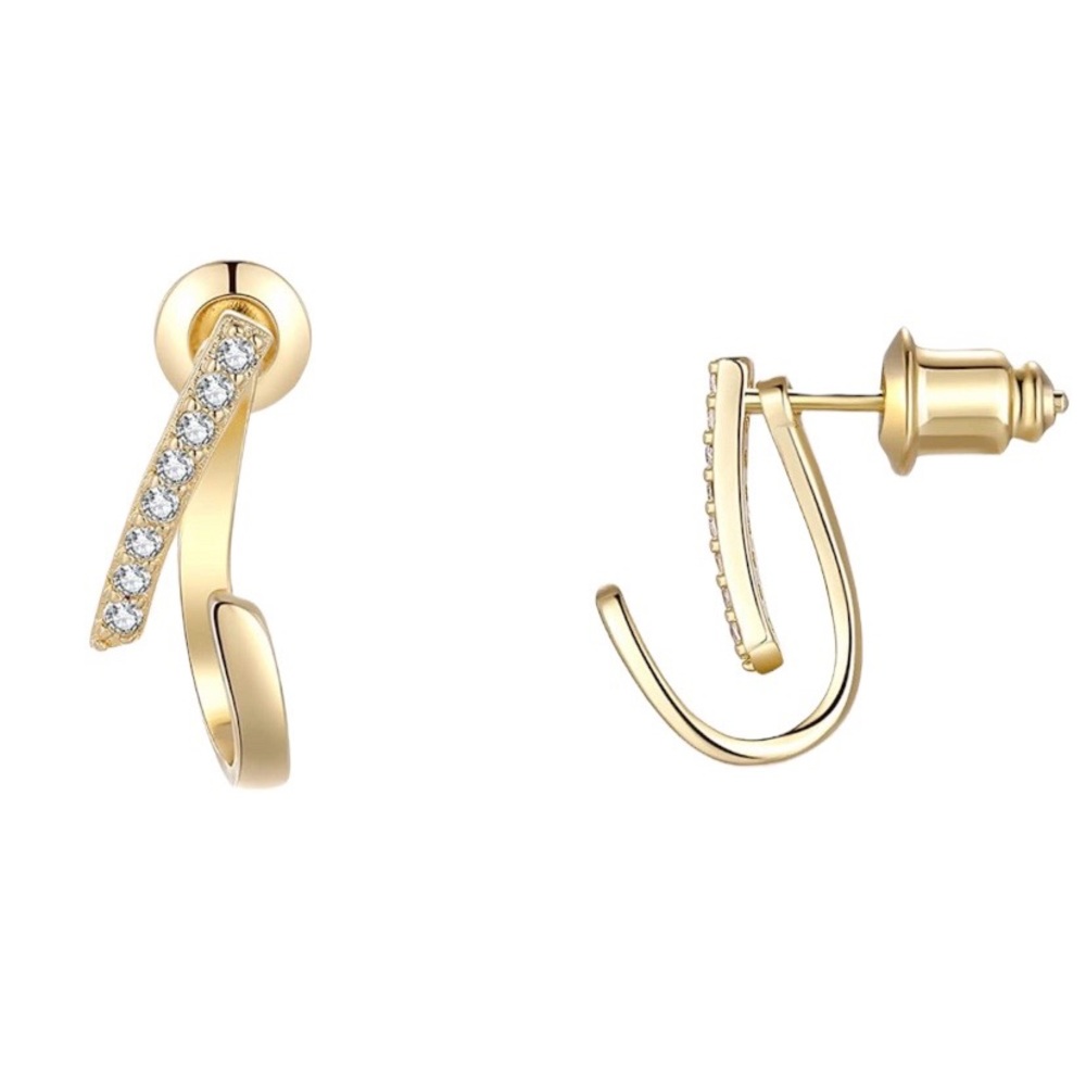 NEW! 18K Gold Plated Earring 925 Sterling Silver Post Hoop Jacket Cubic Zirconia